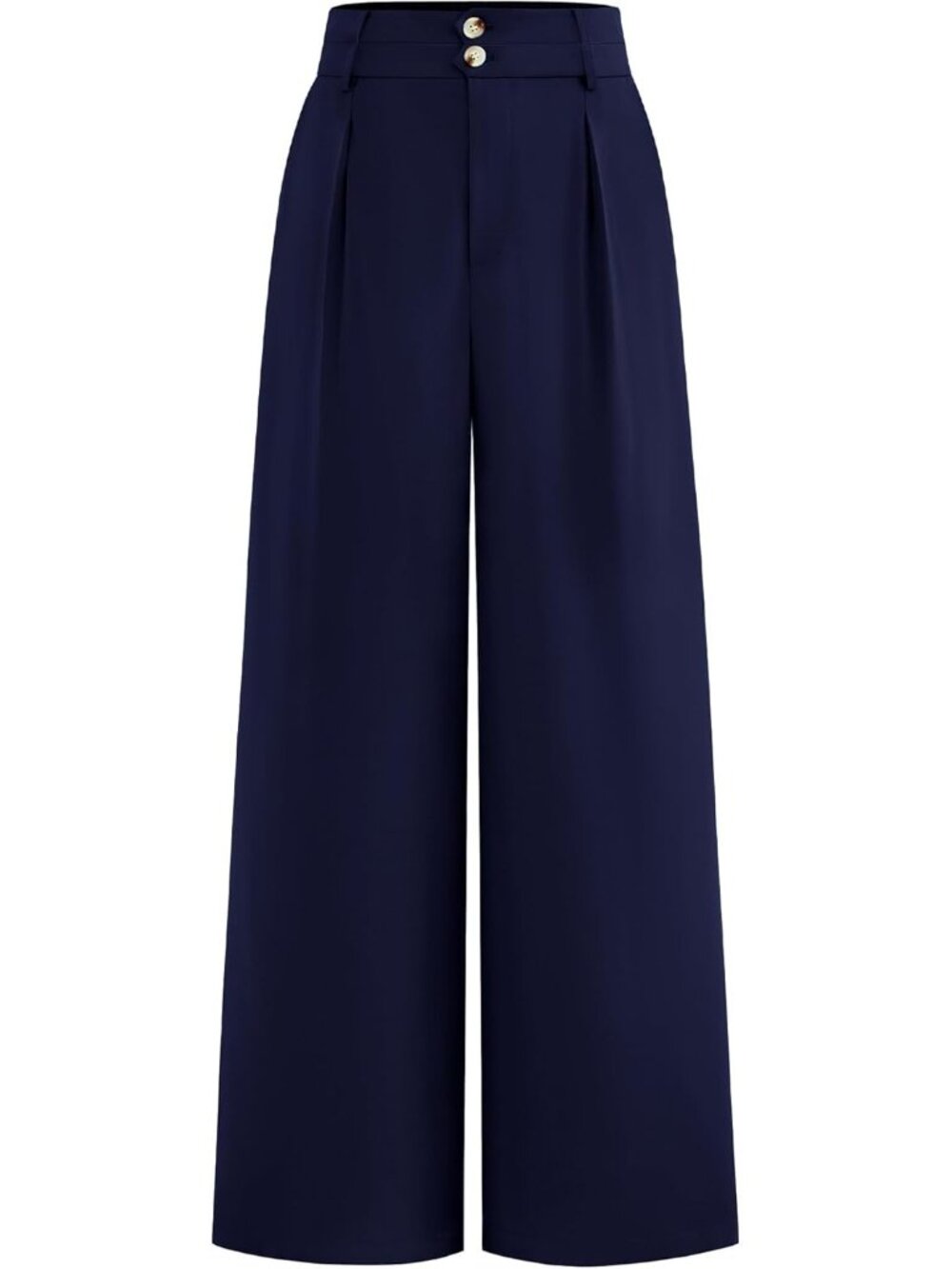 Women's Navy High Waisted Button Pleated Business Casual Wide Leg Dress Pants